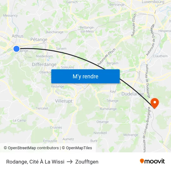 Rodange, Cité À La Wissi to Zoufftgen map