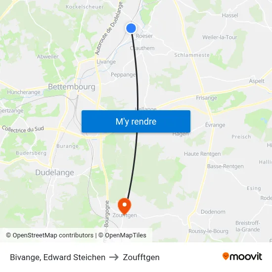 Bivange, Edward Steichen to Zoufftgen map