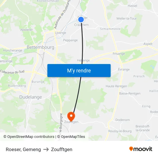 Roeser, Gemeng to Zoufftgen map