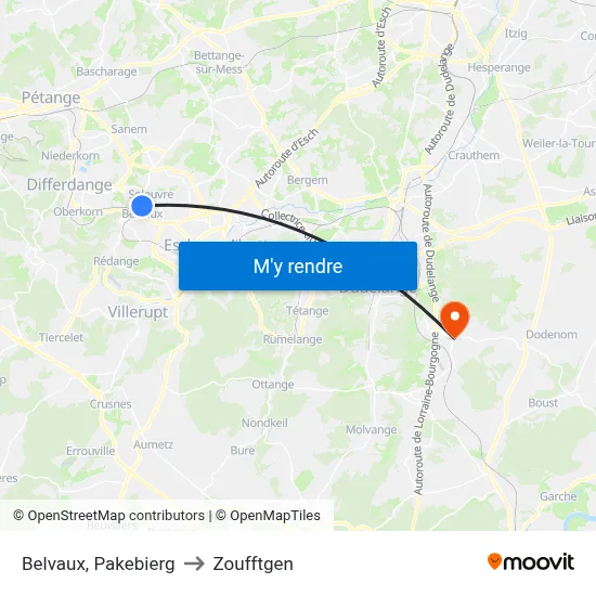 Belvaux, Pakebierg to Zoufftgen map