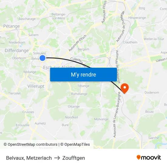 Belvaux, Metzerlach to Zoufftgen map
