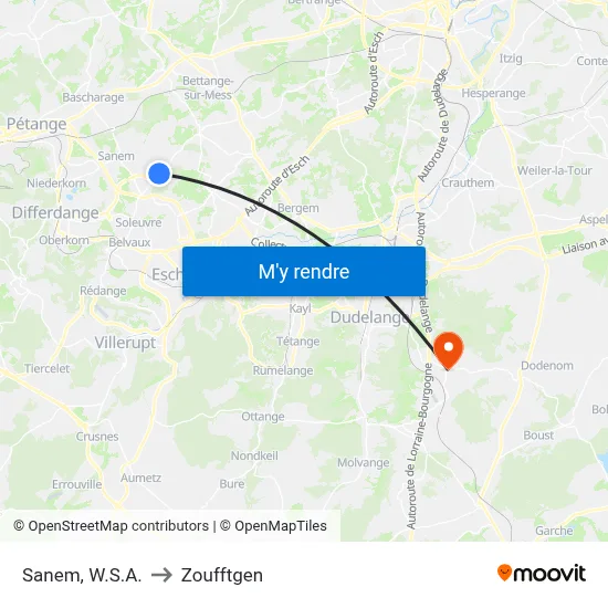 Sanem, W.S.A. to Zoufftgen map