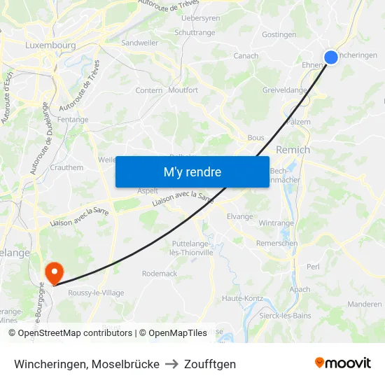 Wincheringen, Moselbrücke to Zoufftgen map