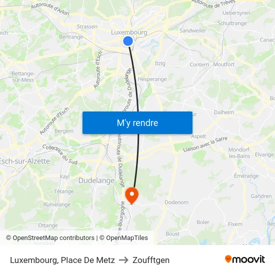 Luxembourg, Place De Metz to Zoufftgen map