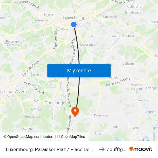 Luxembourg, Paräisser Plaz / Place De Paris to Zoufftgen map