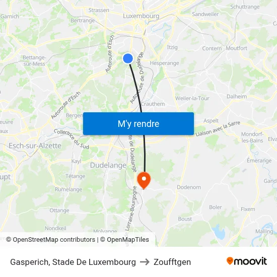 Gasperich, Stade De Luxembourg to Zoufftgen map