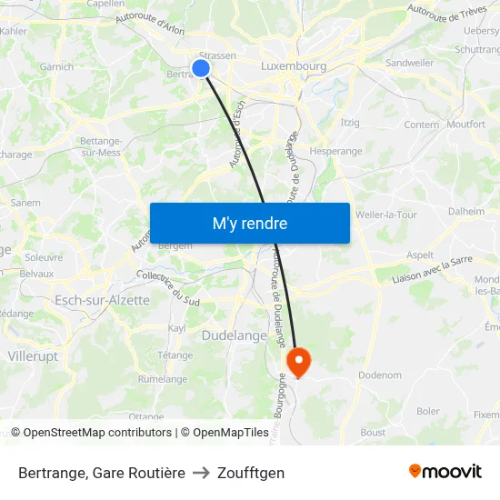 Bertrange, Gare Routière to Zoufftgen map