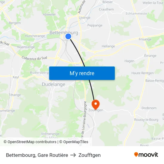 Bettembourg, Gare Routière to Zoufftgen map