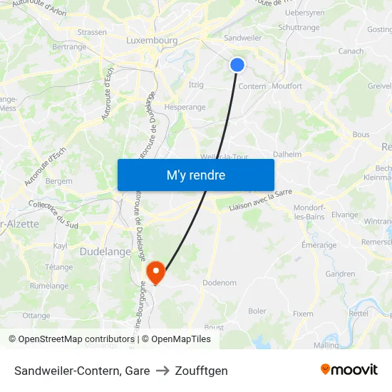Sandweiler-Contern, Gare to Zoufftgen map