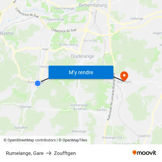 Rumelange, Gare to Zoufftgen map