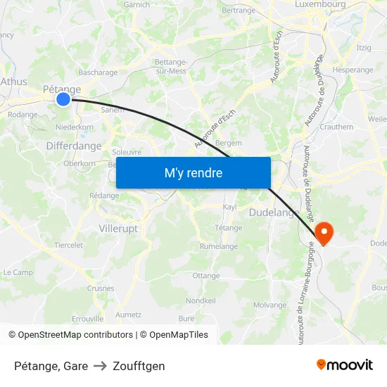 Pétange, Gare to Zoufftgen map