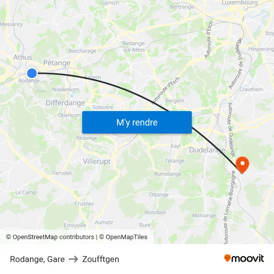 Rodange, Gare to Zoufftgen map