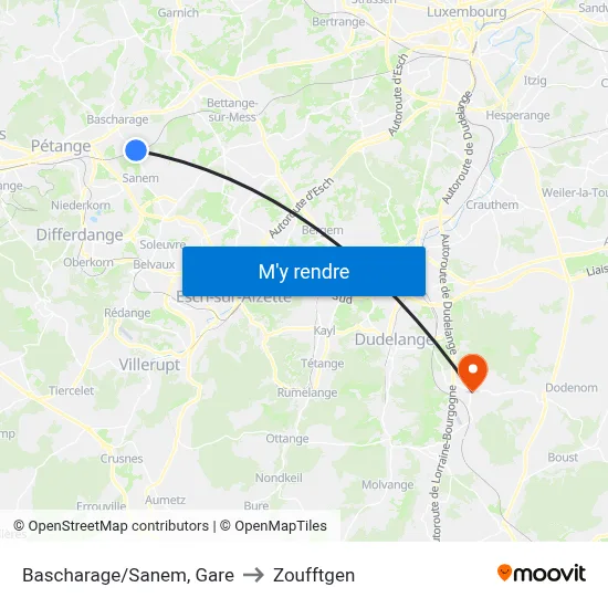 Bascharage/Sanem, Gare to Zoufftgen map