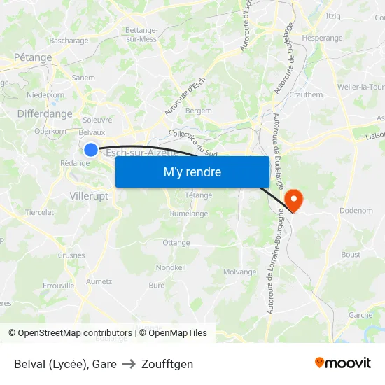 Belval (Lycée), Gare to Zoufftgen map