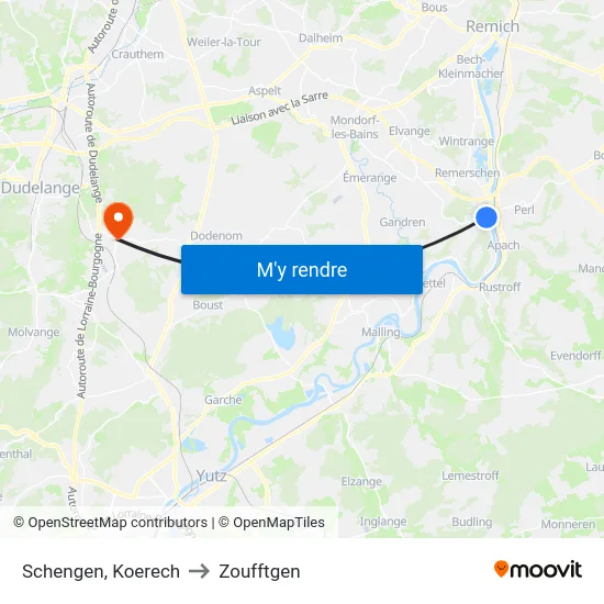 Schengen, Koerech to Zoufftgen map
