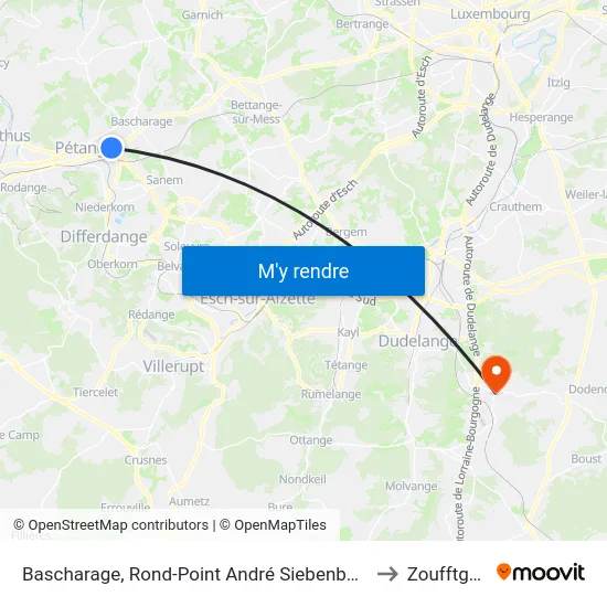 Bascharage, Rond-Point André Siebenbour to Zoufftgen map