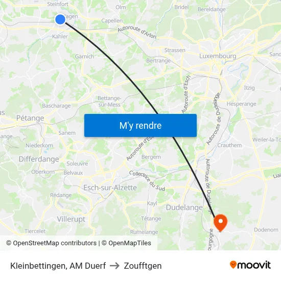 Kleinbettingen, AM Duerf to Zoufftgen map