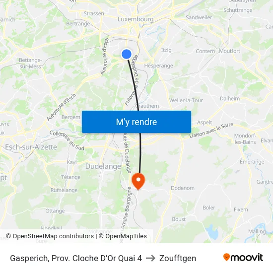 Gasperich, Prov. Cloche D'Or Quai 4 to Zoufftgen map
