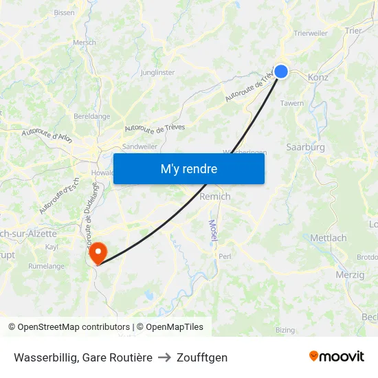 Wasserbillig, Gare Routière to Zoufftgen map