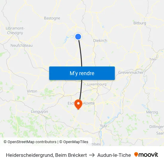 Heiderscheidergrund, Beim Bréckert to Audun-le-Tiche map