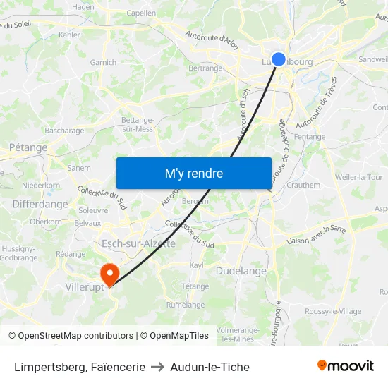 Limpertsberg, Faïencerie to Audun-le-Tiche map