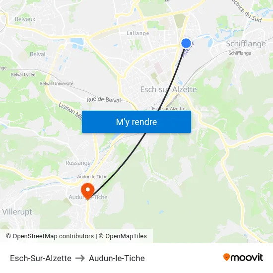 Esch-Sur-Alzette to Audun-le-Tiche map