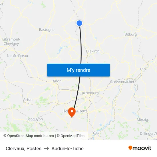 Clervaux, Postes to Audun-le-Tiche map