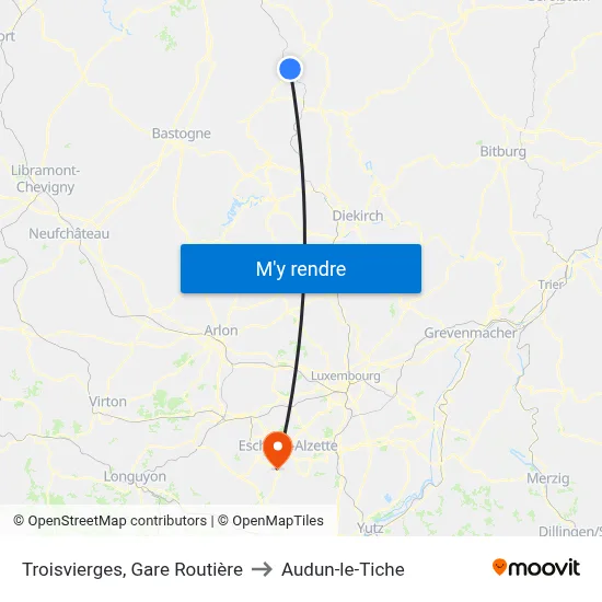 Troisvierges, Gare Routière to Audun-le-Tiche map