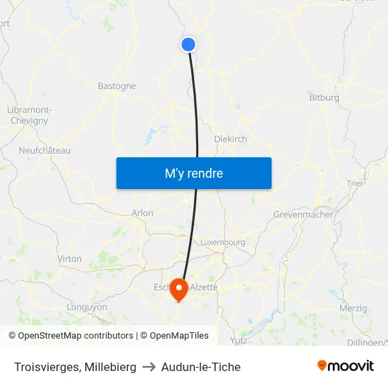 Troisvierges, Millebierg to Audun-le-Tiche map