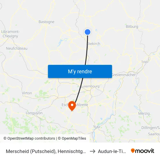 Merscheid (Putscheid), Hennischtgaass to Audun-le-Tiche map