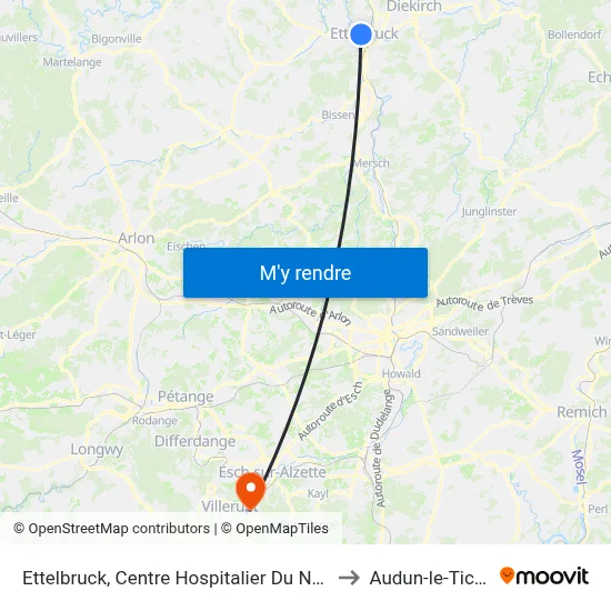 Ettelbruck, Centre Hospitalier Du Nord to Audun-le-Tiche map