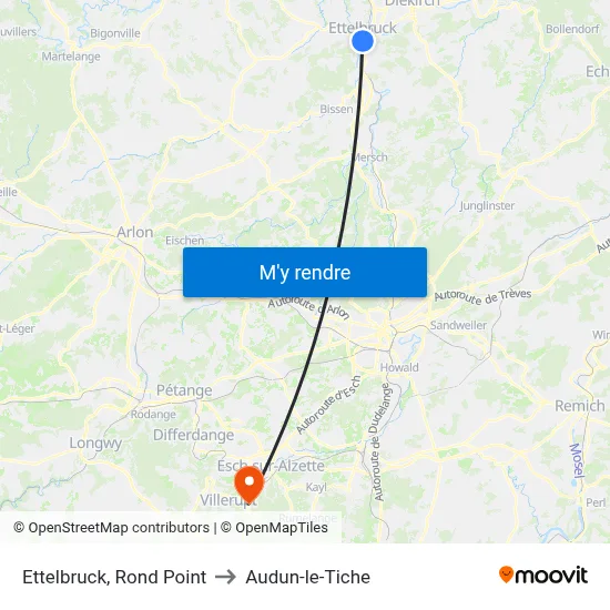 Ettelbruck, Rond Point to Audun-le-Tiche map