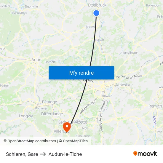 Schieren, Gare to Audun-le-Tiche map