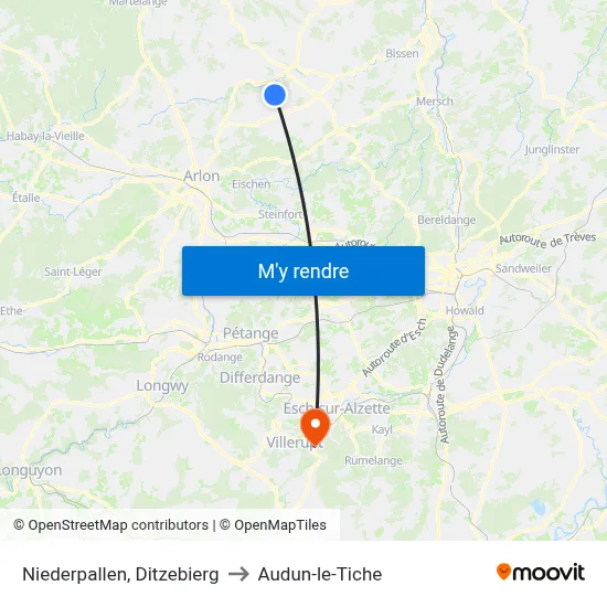 Niederpallen, Ditzebierg to Audun-le-Tiche map