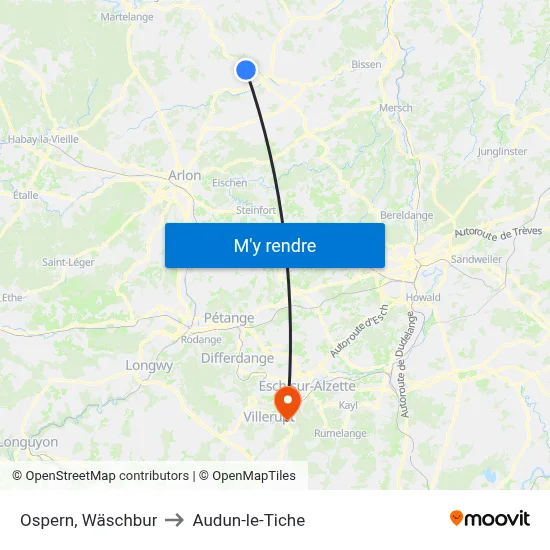 Ospern, Wäschbur to Audun-le-Tiche map