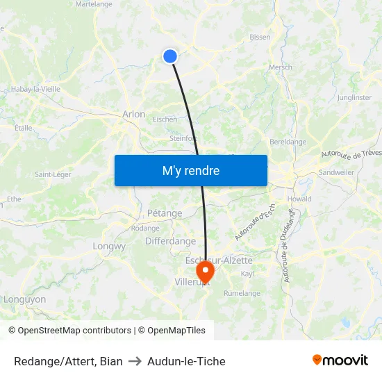 Redange/Attert, Bian to Audun-le-Tiche map