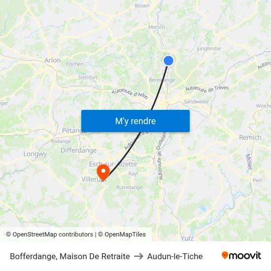 Bofferdange, Maison De Retraite to Audun-le-Tiche map