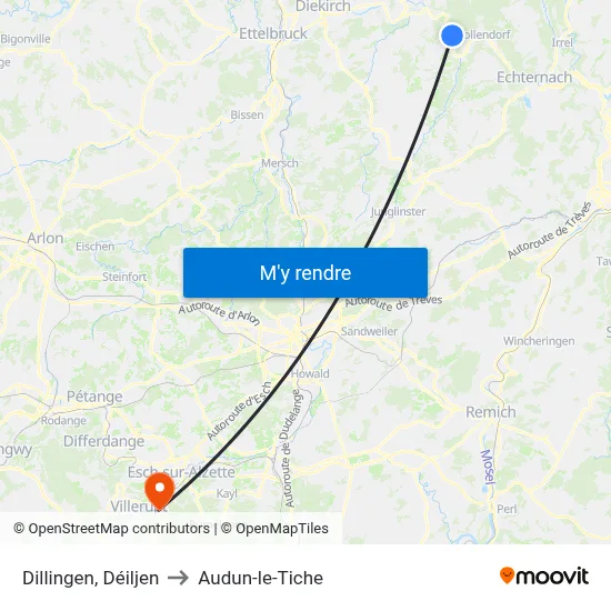 Dillingen, Déiljen to Audun-le-Tiche map