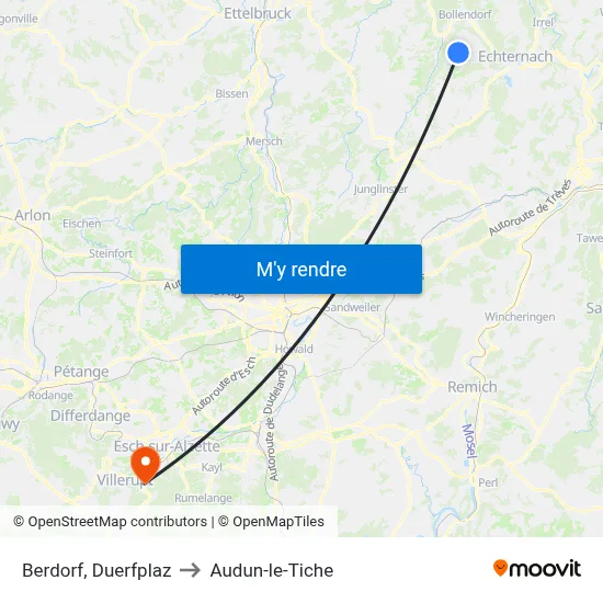 Berdorf, Duerfplaz to Audun-le-Tiche map