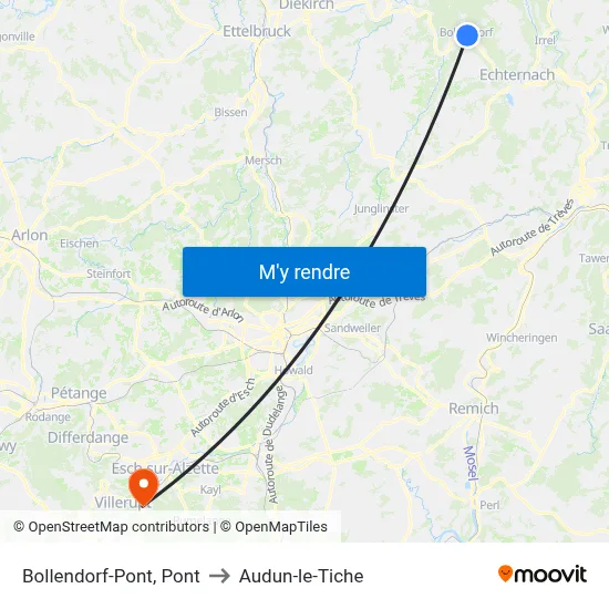 Bollendorf-Pont, Pont to Audun-le-Tiche map