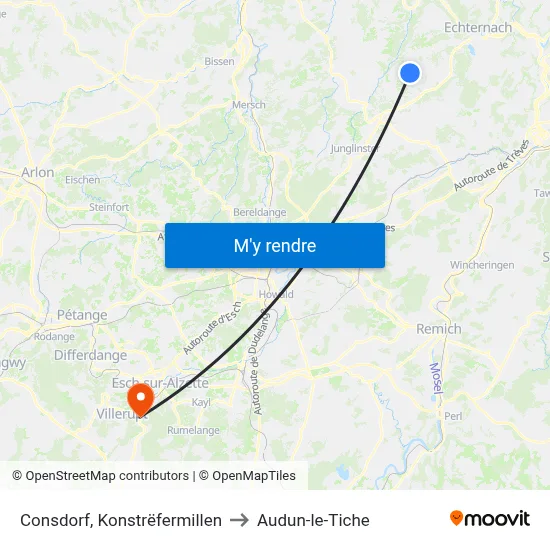 Consdorf, Konstrëfermillen to Audun-le-Tiche map