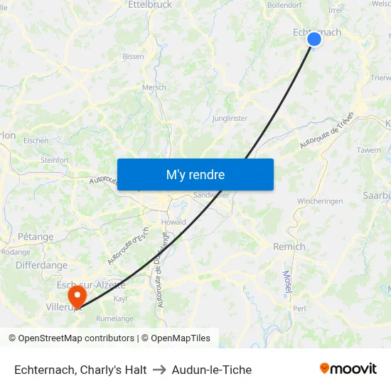 Echternach, Charly's Halt to Audun-le-Tiche map