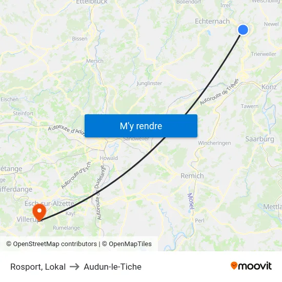 Rosport, Lokal to Audun-le-Tiche map