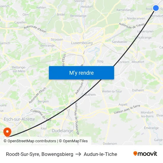 Roodt-Sur-Syre, Bowengsbierg to Audun-le-Tiche map
