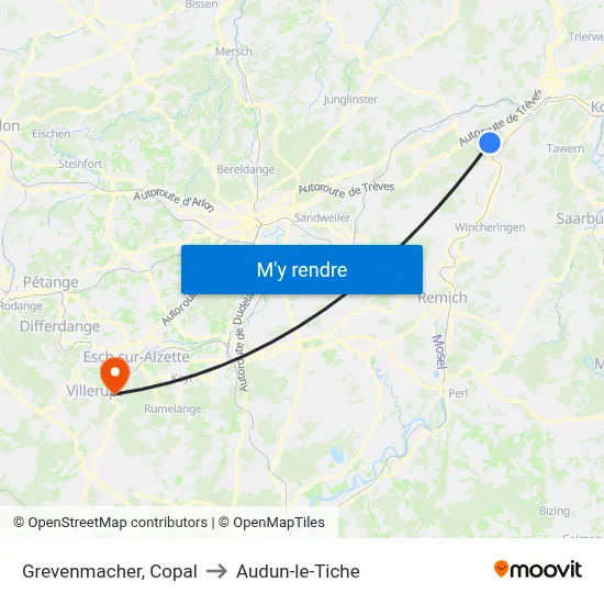 Grevenmacher, Copal to Audun-le-Tiche map