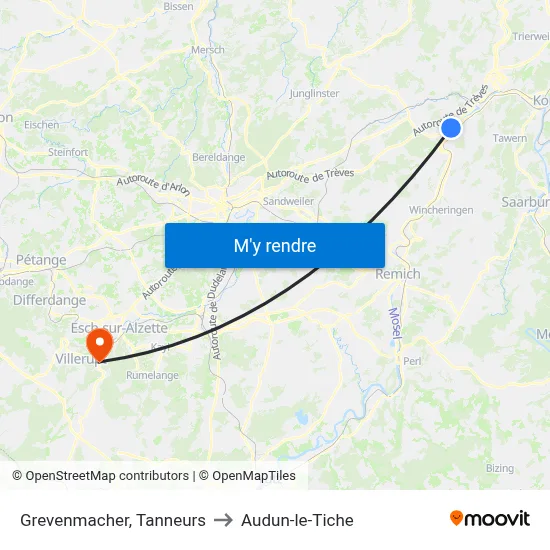 Grevenmacher, Tanneurs to Audun-le-Tiche map