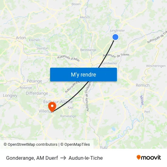 Gonderange, AM Duerf to Audun-le-Tiche map