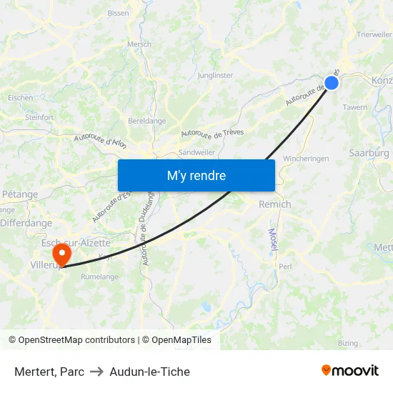 Mertert, Parc to Audun-le-Tiche map