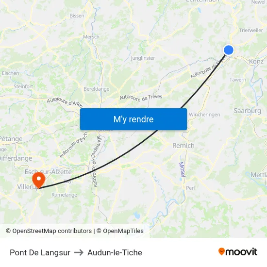 Pont De Langsur to Audun-le-Tiche map