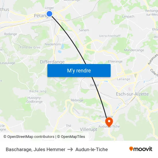 Bascharage, Jules Hemmer to Audun-le-Tiche map